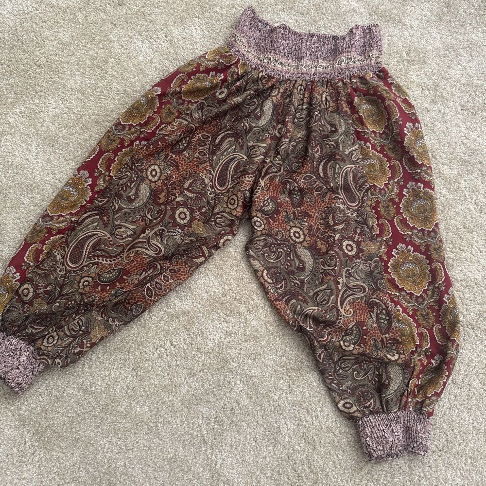 Lakhays Size S/M Boho Balloon Jogger Harem Pants Paisley Poly/ Silk
